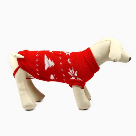 Clothing for dogs. Knitted sweater with "New Year" ornament, red, size L-2
