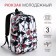 A backpack with a zipper, 3 outer pockets, black/red color