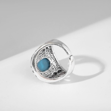 Ring "turquoise world" oval, black and blue color in black silver, dimensionless-3