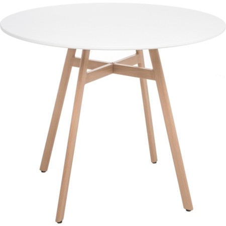 Round table Skandi metal, white/natural 80x80x73 cm