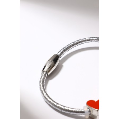 Margeri Bracelet on the thread, wood in the heart, l = 18 cm, red color in silver-3