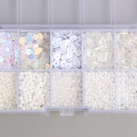 Glass 8/0, 12/0 in the box "White" beads, glass and sequins 13x6.5x2.3 cm-1