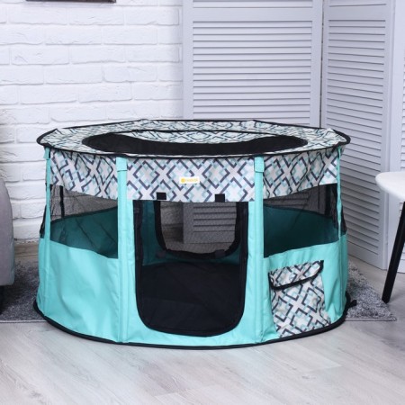 An animal aviary, a tent with a pattern, round, 110 x 55 cm, blue
