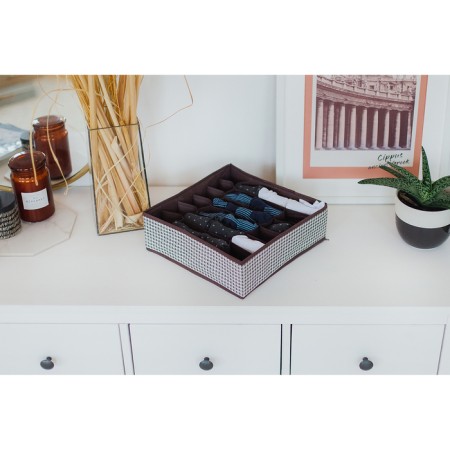 Organizer for storing linen Villy, 24 cells, 35 × 30 × 10 cm, white-brown color-6