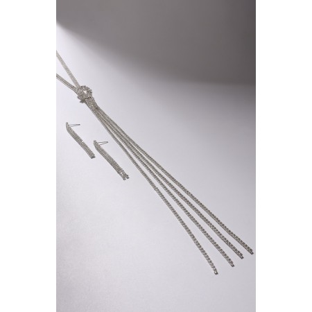 Set 2 objects: earrings, pendant "Elegance" burn, white color in silver, 42 cm-7