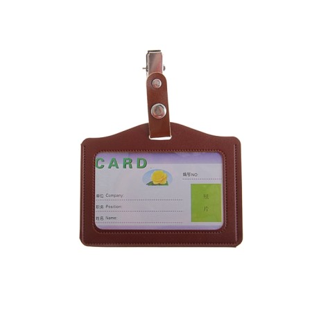 Badge carman, leatherette, horizontal, (external 105 x 80 mm), internal 85 x 50 mm, with a clamp, on the button