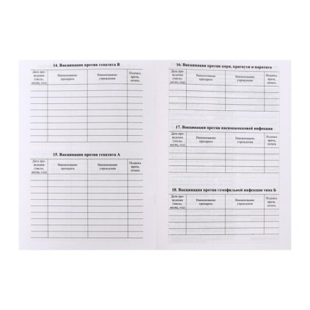 Certificate of preventive vaccinations A5, 6 sheets, cover - offset 120 g/m², offset block 65g/m². Form No. 156/U-93-11
