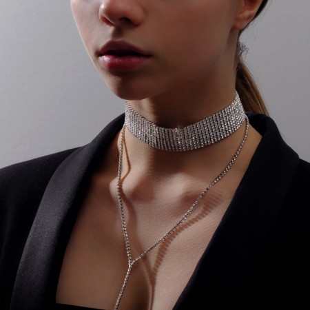 Choker "grace of sparks" is narrow, white color in silver, l = 31 cm