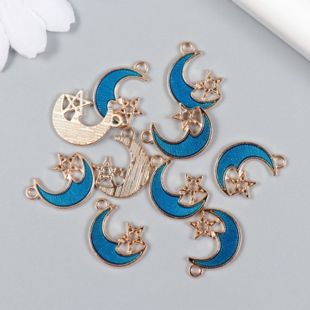 Decor for creativity metal, enamel "Month with an asterisk" gold, blue 2x1.5 cm-2