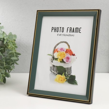 Photo frame plastic 15x20 cm "Green with gold framing" 17x22 cm-1