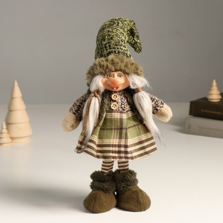 Interior doll "Kikimorka in a green outfit in a cap" 32 cm