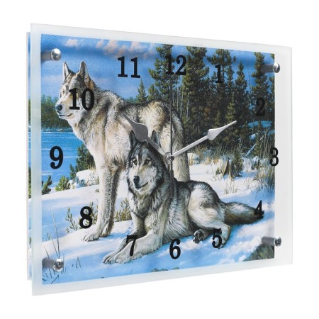 Carty clock, interior "wolves in the winter forest", silent, 25 x 35 cm-1