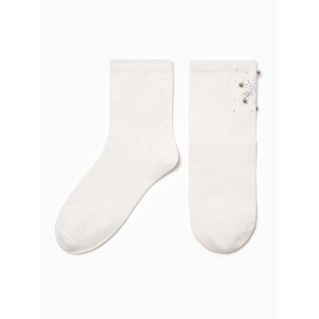 Women's socks "Snowflake from rhinestones" Nzhvip1590, white color, rr 36-40
