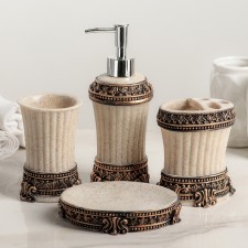 A set of accessories for the Venzel bathroom, 4 items (a dispenser of 200 ml, soap dish, 2 glasses), beige color