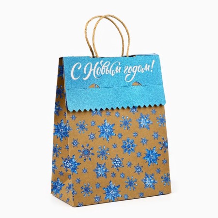 Package with the valve "Snowflakes", craft, glitter, 19.5 x 10 x 25 cm, New Year