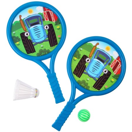 Gaming set, rackets and two balls, blue tractor
