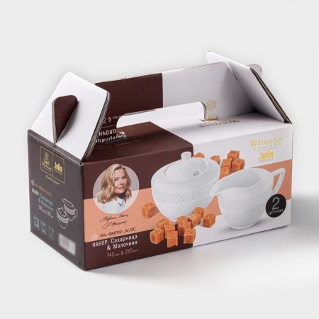 The porcelain setting Wilmax "Julia Vysotskaya", 2 items: sugar tower 340 ml, milkman 280 ml, white color-6