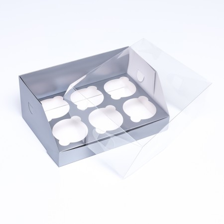 Confectionery folding box for 6 cupcakes 23.5 x 16 x 10, silver-3