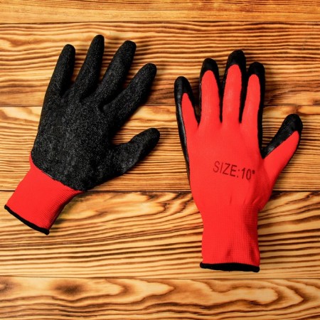 Garden, nylon gloves, with rubber dousy, size 10, black-red, Greengo-1