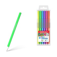A set of capillary pens 6 colors, 0.4 mm, erichkrause, neon palette, line 0.4 mm, trihedral case, needle node, case with euro suspension