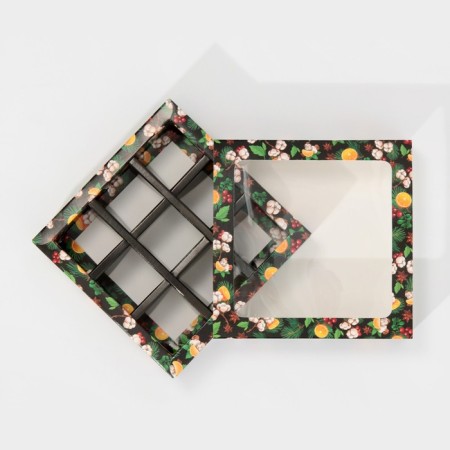 Box for 9 sweets with cells "Delicious New Year" 14.5 x 14.5 x 3.5 cm, New Year-4