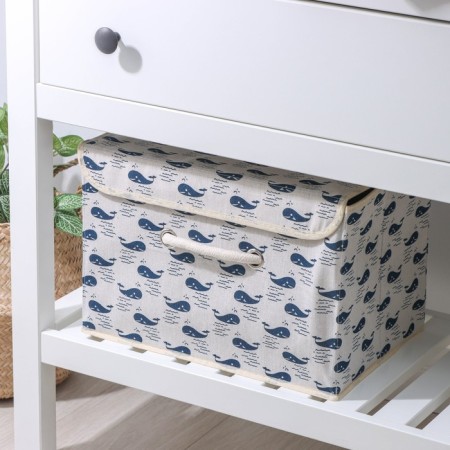 Stelly box for storage with a lid "Whales", 37 × 26 × 24 cm, white color