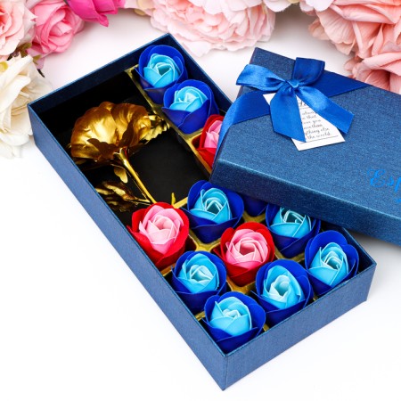 Soap roses of colored shades and gold rose, set 11 pcs-1