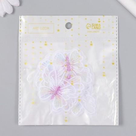 Decor for creativity Textile Embroidery "White butterfly" 4.7x5.5 cm-3