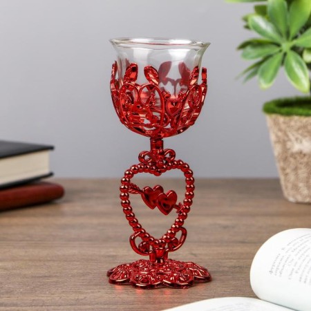 Climber Plastic, glass on 1 candle "Triple Heart" glass on the leg red 15x6.3x6.3cm-2