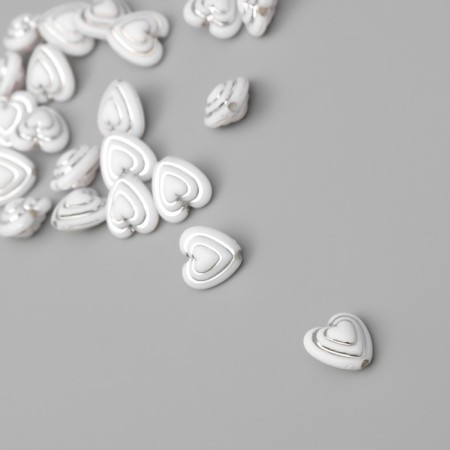 Beads for creativity plastic "Heart in the Heart" white-silver set 20 g 1.1x1.1x0.7 cm 10428-1