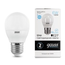 LED LED ELEMENTARY 6W ball 6500K cold. Bel. E27 470lm Gauss 53236