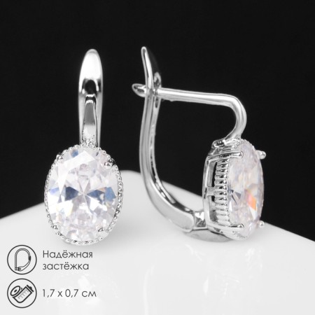 Earrings with “Bloom” rhinestones, mini ovals, white color in silver