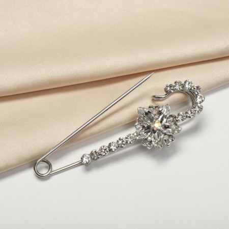 Pins "flower" magnolia, 7.5 cm, white color in silver-4