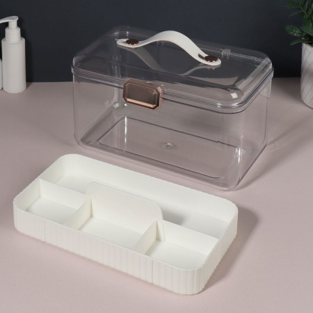 Organizer for storage, with a handle, 2 sections, 27 × 17 × 13.5 cm, white/transparent color-4