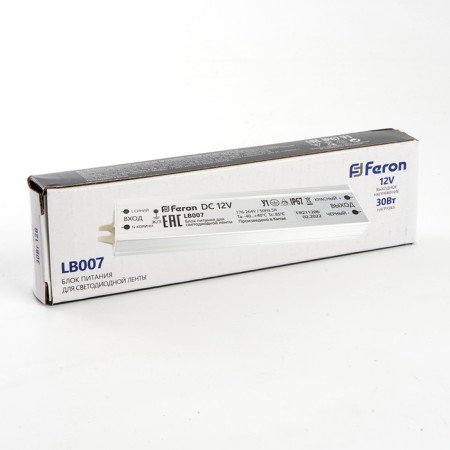 Electronic transformer for 12 W LED tape, Feron, LB007, 2.5A, 30 W-3