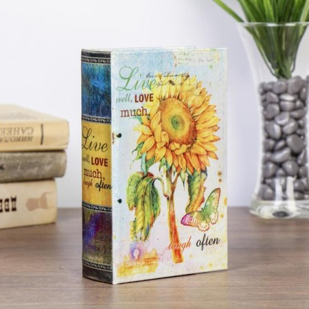 Safe-book wood silk "Sunflower with a butterfly" 17x11x5 cm