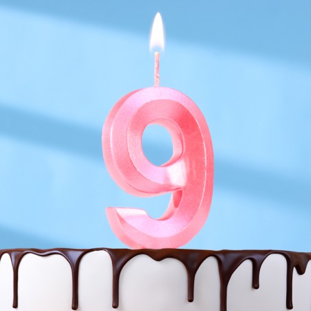 Candle in the Cake "Fine", number "9", pink metallic, 6.5 cm