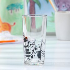A glass of a feline gang is tall for milk, 230 ml