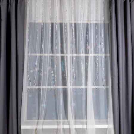 Smart garland "Curtain" 2 × 1.5 m dew, IP20, silver thread, 300 LED, remote control, application, glow RGB, USB-4