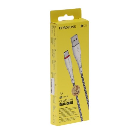 Cable Borofone BX25, Type -C - USB, 3 A, 1 m, nylon braid, white-3