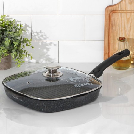 Square Square Granit Ultra, 28 × 28 cm, removable handle, glass cover, anti-stick coating, black color black