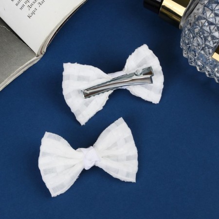 Hair clip "Schoolgirl" (set 2 pcs) pattern, 6 cm, white-1