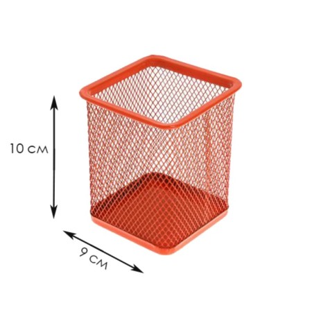 A glass for writing accessories, square, metal mesh, orange-1