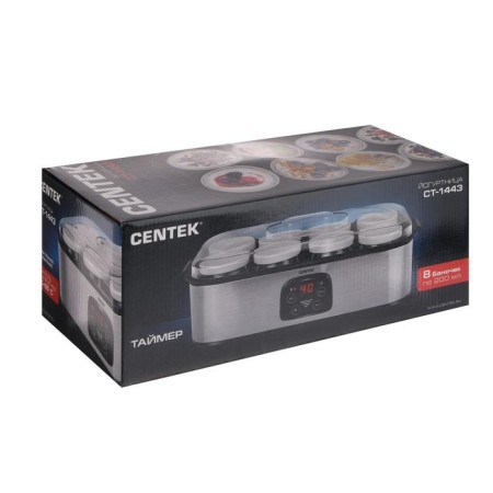 Jogurtnitsa Centek CT-1443, 30 W, 0.2 l, 8 containers, glass, timer, display, gray-hourly-6