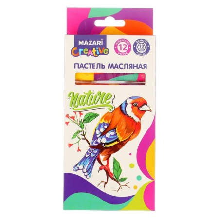 Mazari oil pastel, 12 colors, hexagonal housing, length 73 mm, D housing 10 mm, cardboard packaging-1