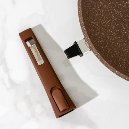 Granite Brown pan, d = 28 cm, removable handle, glass cover, anti -stick coating, brown color-4