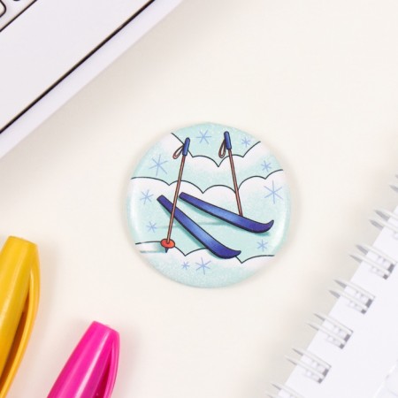 New Year of the setting icon d = 35 mm "Ski" 6.5x6.5 cm-2
