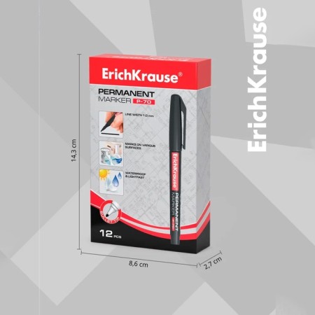 Permanent Erichkrause P-70, 1.0 mm marker, for writing on any surface, black-4
