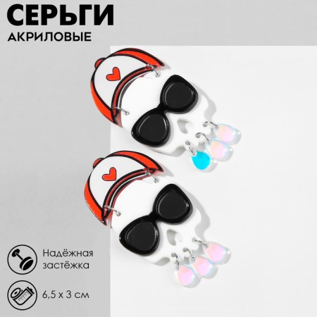 Acryl Earrings "Skulls" with glasses, colored in silver