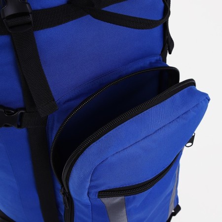 Tourist backpack, TAIF, 70 l, cord department, outer pocket, 2 side nets, blue/gray color-7